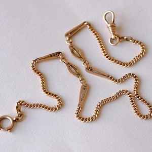 Antique Gold-Filled Watch Chain with Dog Clip, Choker Necklace