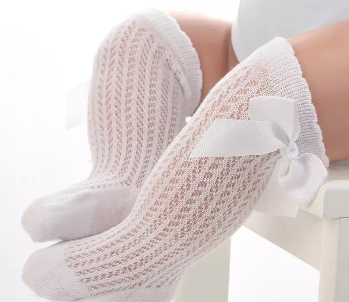 white high socks with bows