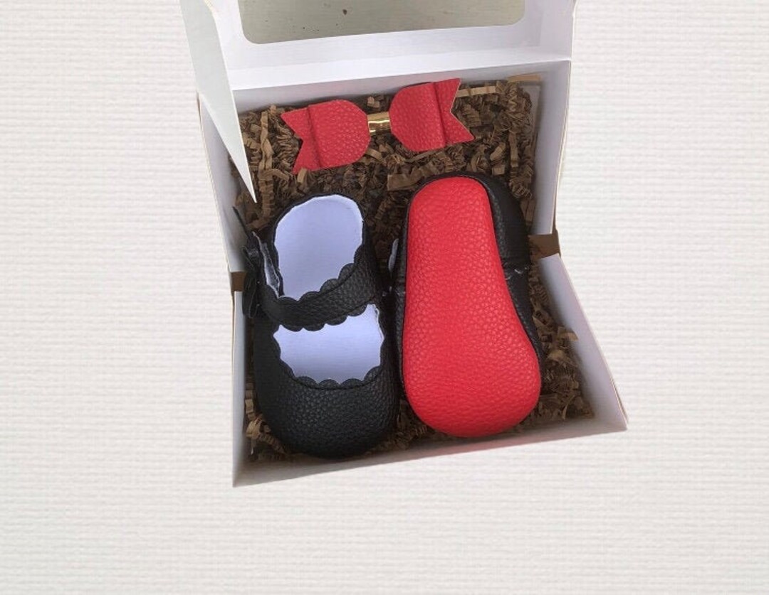 Baby Red Bottom Moccasins, Baby Shower Gift, Baby Girl Christmas Gift, Red Bow Clip, Red Baby