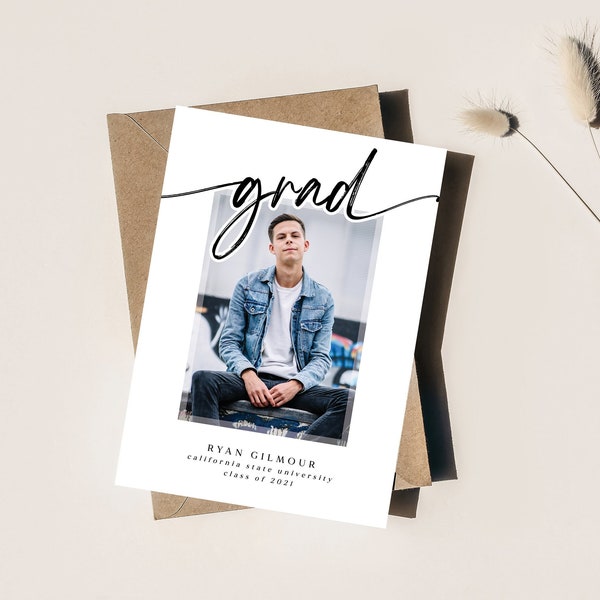 Graduation Card Template, Guy Senior Announcement Template, Senior Grad Announcement Card, Graduate Photo Card