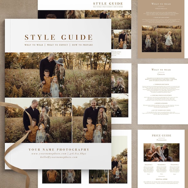 Client Style Guide, Photography Style Guide Template, Wardrobe tips, Family Welcome Guide, PHOTOSHOP template