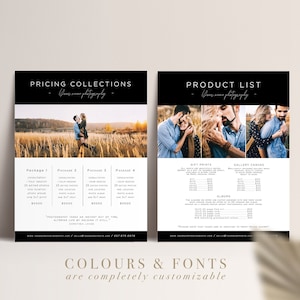2 Page Photography Pricing Template, Price Guide List for Photographers, Modern Minimalist Pricing , Photo Price List, PHOTOSHOP Template