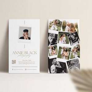 Sjabloon fotograaf visitekaartje, CANVA-sjabloon, modern fotovisitekaartje, verticaal visitekaartje, sjabloon foto visitekaartje