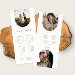 Modelo de cartão de visita para fotografia de casamento - modelo de folheto de fotografia 4" x 9", panfleto, folheto longo de fotografia, design de folheto longo
