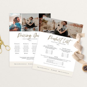 2 Page Photography Pricing Template, Price Guide List for Photographers, Boho Minimalist Pricing Guide, Photo Price List, INSTANT DOWNLOAD