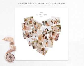 Heart Photo Collage Template: Family Photo Wall Art (PSD)
