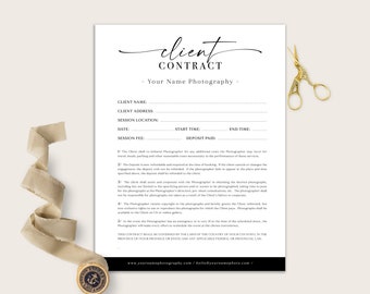 Photography Client Contract Template, Form For Photographers, Client Agreement, Session Contract Template, INSTANT DOWNLOAD, Photoshop & PDF