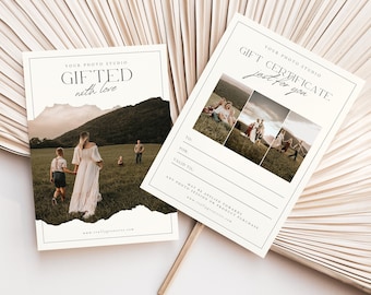 Photography Gift Certificate Template: Modern Boho Design (CANVA editable)