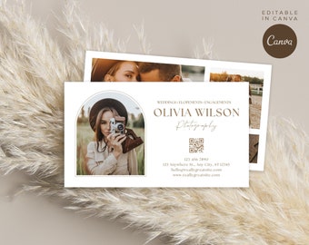 Boho Photographer Business Card Template, Modern Horizontal Design (CANVA Template)