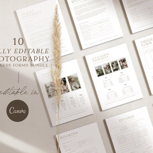 Photography Business Forms Bundle, 10 Page Photography Forms Template Set, CANVA Templates, Photography Contract Bundle