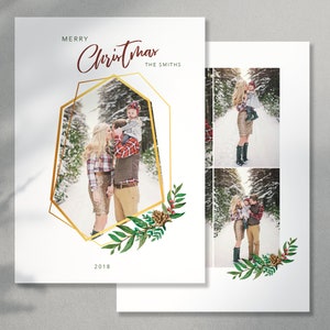 Christmas card template, Christmas photo card, Holiday card, Christmas card printable, Photoshop Template, INSTANT DOWNLOAD