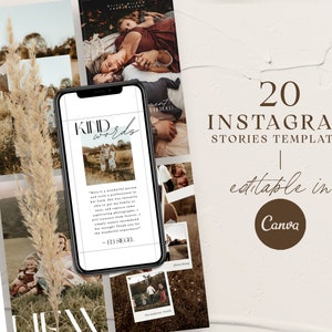 Plantilla para historias de Instagram con fotografía: Diseño bohemio en CANVA (descarga digital)