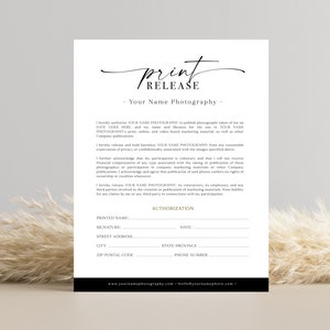 Print Release, Print release form for photography, PHOTOSHOP TEMPLATE, Photographer Print Release template, Print release Form