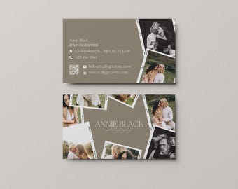 Modern Collage Photography Business Card Template | Canva Editable | Neutral Minimal Photographer Branding Card