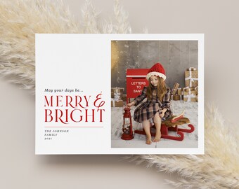 Merry & Bright Christmas Photo Card Template (Digital Download)