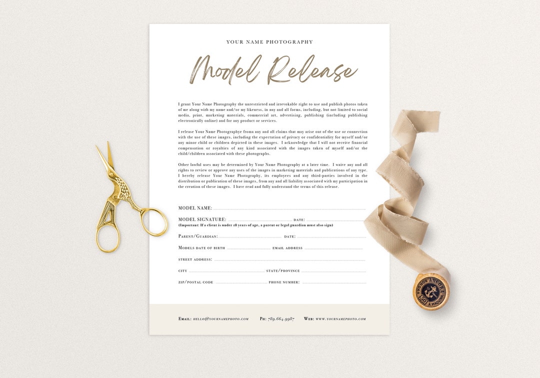 Model Release Form Template, Photography PHOTOSHOP Template for ...
