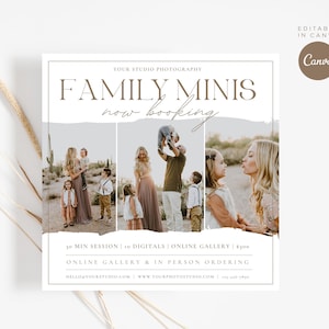 Family Mini session template, Photography marketing, Family mini sessions template, Photographer marketing board, CANVA Template