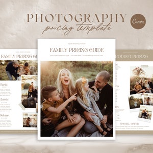 Photography Pricing Template, CANVA Price List template for photographers, Family Pricing Guide, Photo Price Guide, Session Pricing List