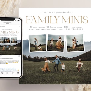 Szablon sesji rodzinnej Minis, Szablon marketingowy sesji fotograficznej Mini, Post marketingowy na Instagramie, Szablon PHOTOSHOP, Mini rodzinne
