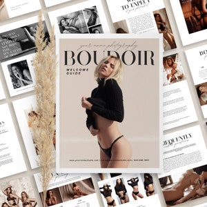 Guide de bienvenue pour la photographie boudoir : modèle de magazine (CANVA)