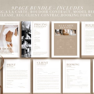Boudoir Photography Forms Bundle, Pricing Guide/List Template,Client Contract, Photography Marketing Bundle