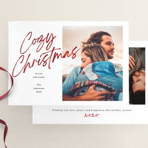 Modello di biglietto fotografico di Natale accogliente, modello di biglietto Photoshop, biglietto di famiglia di Natale, biglietto di Natale moderno, biglietto di auguri stampabile