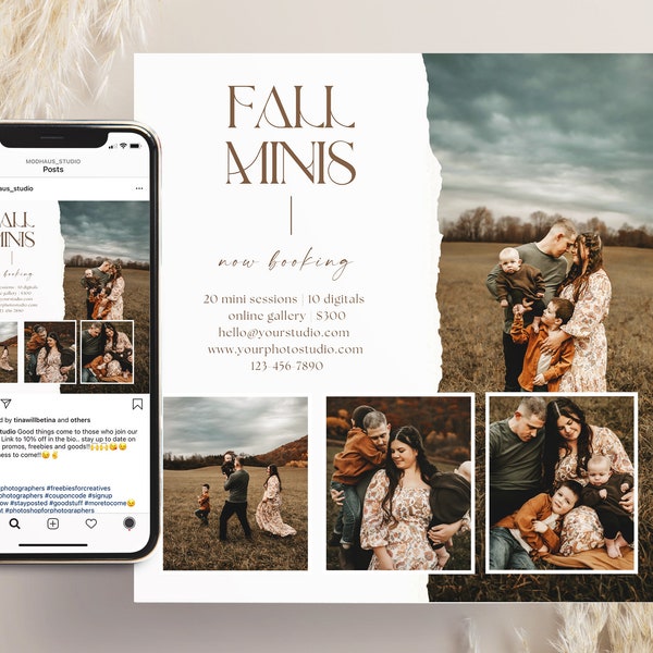 Fall Mini Session Template, Autumn mini session, Social media advertising, Photography Marketing, Mini session Template, CANVA template