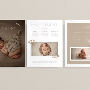 3 Page Newborn Photography Pricing Template, Session Price Guide List for Photographers, Newborn Pricing Guide, Photo Price List, PHOTOSHOP