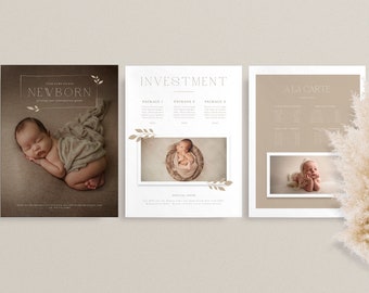 Newborn Photography Pricing Guide Template: 3-Page Price List (Photoshop)