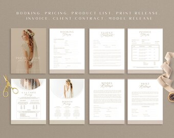 Pacote de Modelos de Formulários para Empresas de Fotografia: Contrato, Fatura, Guia de Preços (Photoshop e PDF)