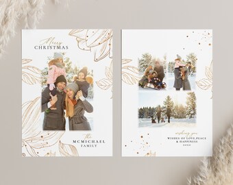 Elegant Gold Leaf Christmas Photo Card Template (Photoshop PSD)