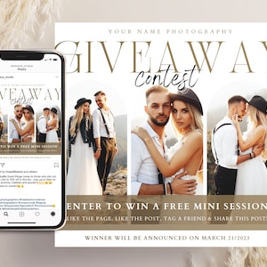 Photography Giveaway Template for CANVA, Contest Template, Social Media Template, Instagram Post Template, Like and Share, Enter to win