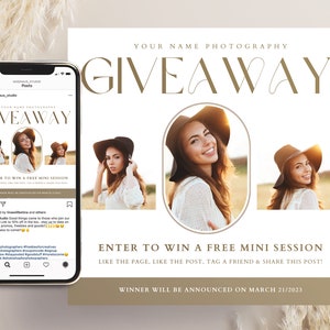 Photography Giveaway Template for CANVA, Contest Template, Social Media Template, Instagram Post Template, Like and Share, Enter to win