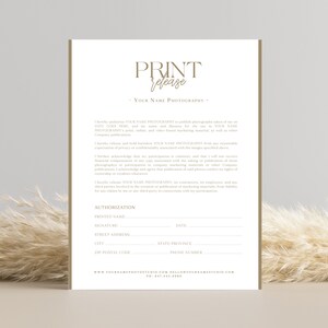 Photo Print Release Form, Photography Printing Release Form, Photoshop PSD, Photographer Print Release template, Instant download