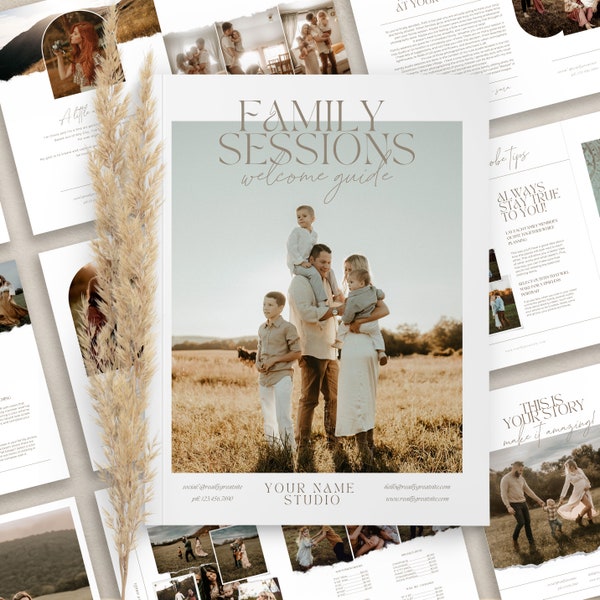 CANVA Family session guide Template, Pre Written Photographer welcome guide, Style guide, Pricing Guide Template, Editable Client Guide