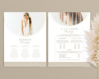 3 Page Photography Pricing Template, Session Price Guide List for Photographers, Pricing Guide, Photo Price List, PHOTOSHOP TEMPLATE