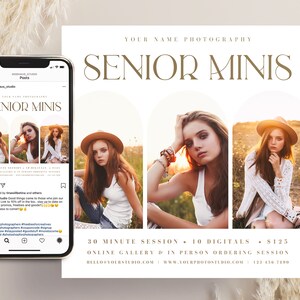 Senior Mini Sessions Template: Graduation Photography Marketing Board ...