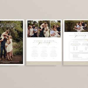 3pg Familienfotografie Preisvorlage, Sitzungspreisführer für Fotografen, Preisführer, Fotopreisliste, Photoshop-Vorlage