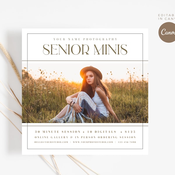 Senior Mini Sessions Template, Graduation Mini Session, Marketing Board, Photography Template, Instagram Post template, CANVA template