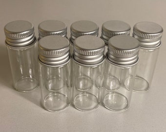 8 pack 10ml Glass Stash Jars with Lids, 10 milliliters (.34 fl oz), High Quality, 10 ml, DIY Jeweler Craft Supply, Tiny Vials, Free Shipping