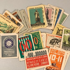 50 Old Russian Match Box Labels, Colorful Paper Eastern European Collectibles, Scrap Book Supply, Authentic Travel Ephemera, Free Shipping image 1