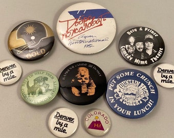 10 Colorado and Denver 1980s Pinback Buttons, Vintage 80s Fan Pin Backs, Cool Old Collectibles, Mile High, Berg & Prince, Free Shipping