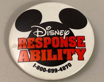 Disney Response Ability 1980s Pinback Button, Vintage 80s Fan Pin Back, Cool Old Walt Disney World Disneyland Collectibles, Free Shipping