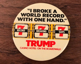 1980s Trump Casino Pinback Button, Vintage 80s Atlantic City Gambling Pin, Jean Jacket Kitsch Decor, Cool Old Collectibles, Free Shipping