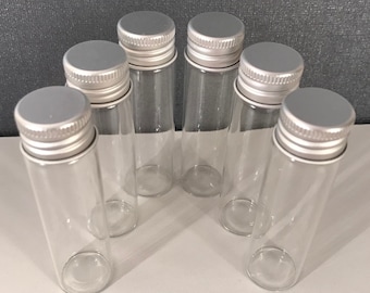 6 pack 20ml Glass Stash Jars with Lids, 20 milliliters (.68 fl oz), High Quality, 20 ml, DIY Jeweler Craft Supply, Tiny Vials, Free Shipping