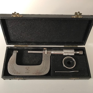 German Zeus Micrometer in Hard Box Case, 1 - 2 inch, 1/10,000ths, Made in Germany, Measuring Tool, Old Precision Instrument, Free Shipping