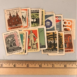 50 Old Russian Match Box Labels, Colorful Paper Eastern European Collectibles, Scrap Book Supply, Authentic Travel Ephemera, Free Shipping image 2