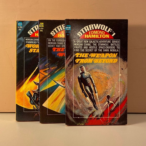 1967, 1968 Starwolf Trilogy, Book Bundle, by Edmond Hamilton, Science Fiction Novels, Vintage Sci Fi, Jack Gaughan Cover Art, Free Shipping