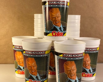 12-pack 1980s New Old Stock Cups, Max Headroom Collectible, Slight Imperfections but Unused Vintage Reusable Plastic, 80s Kitsch, Ships Free