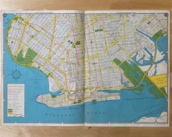 1945 New York City Map, Brooklyn New York, Large Two-Page Map, Authentic Brooklyn NYC Paper Map, Geography Gift, Ready to Frame, Ships Free